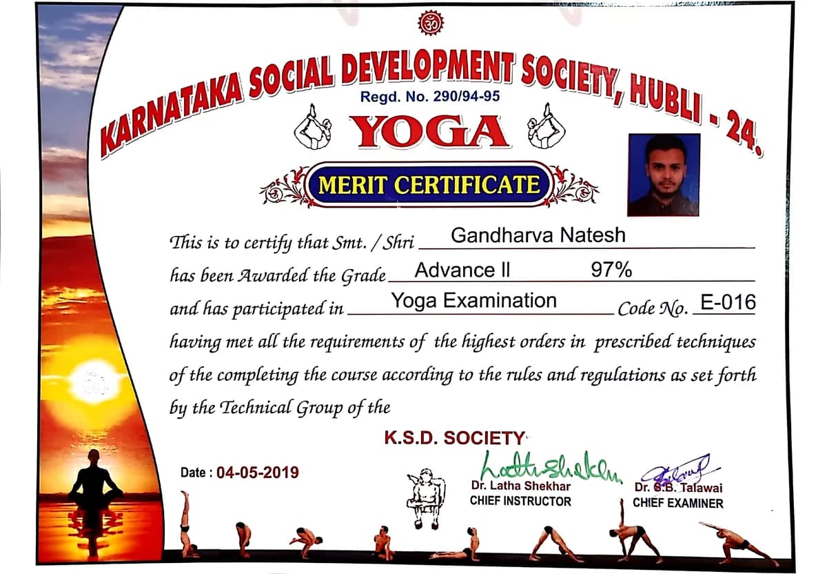 Yoga Merit Certificate — Advance II, 97% — Karnataka Social Development Society